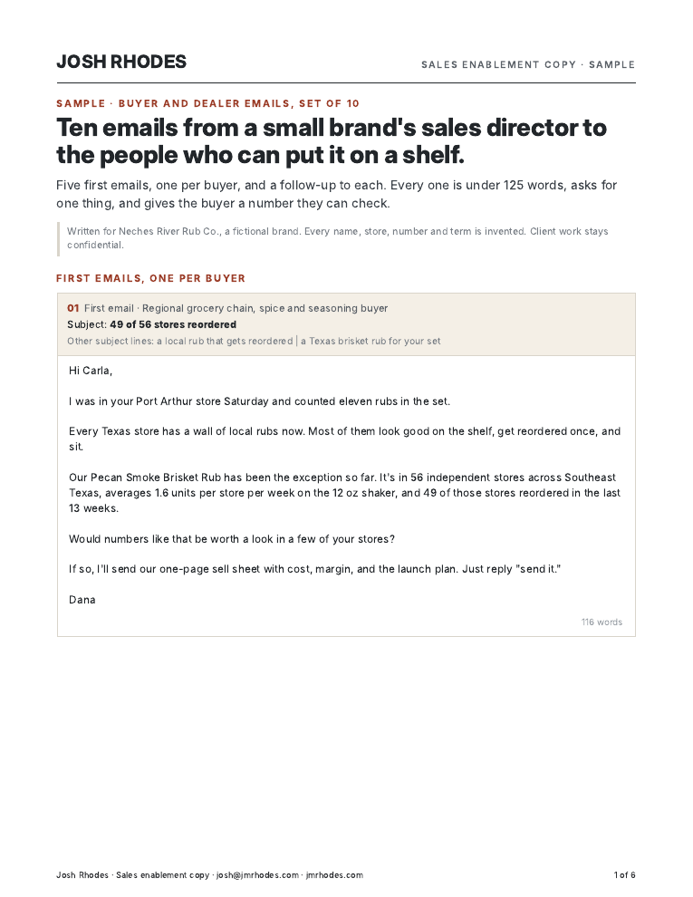 First page of the buyer email set.