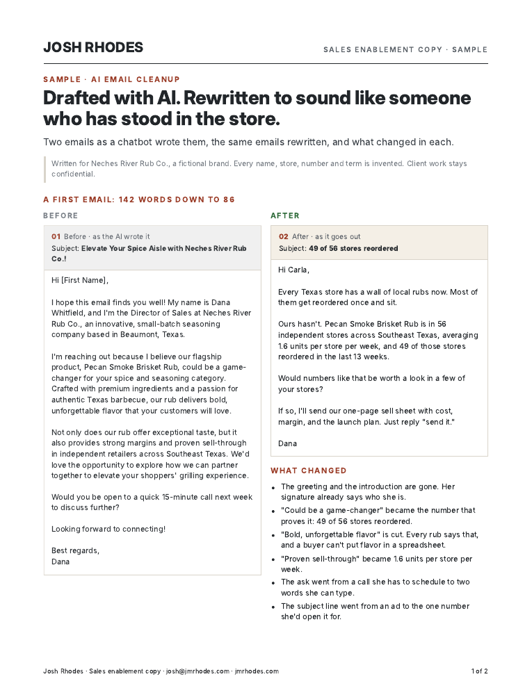 First page of the AI email cleanup, a before and after pair.